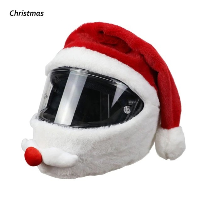 Red & White Christmas Santa Cartoon Motorcycle Helmet Cover