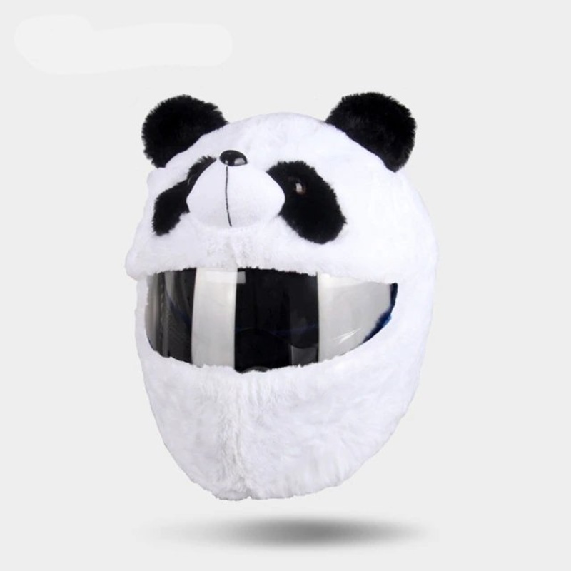 White & Black Panda Cartoon Motorcycle Helmet Cover