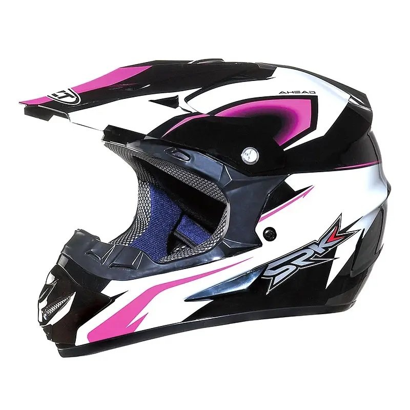 White, Black & Pink Dirt Bike Motorcycle Helmet Small (S)= 50-53 CM’s