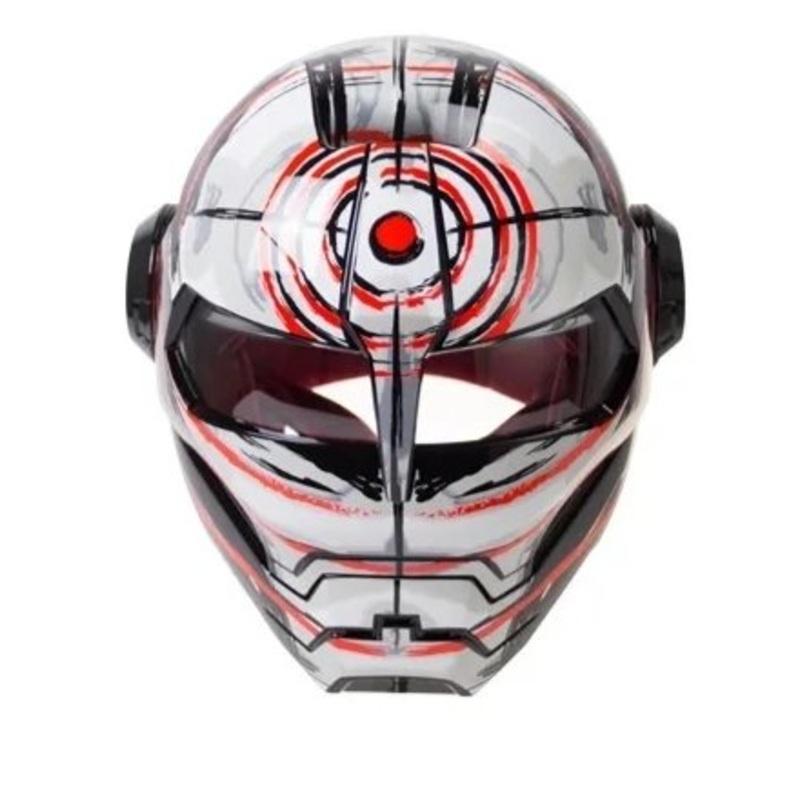 White, Black & Red Bullseye Iron Man Motorcycle Helmet Medium (M)= 57-58 CM’s