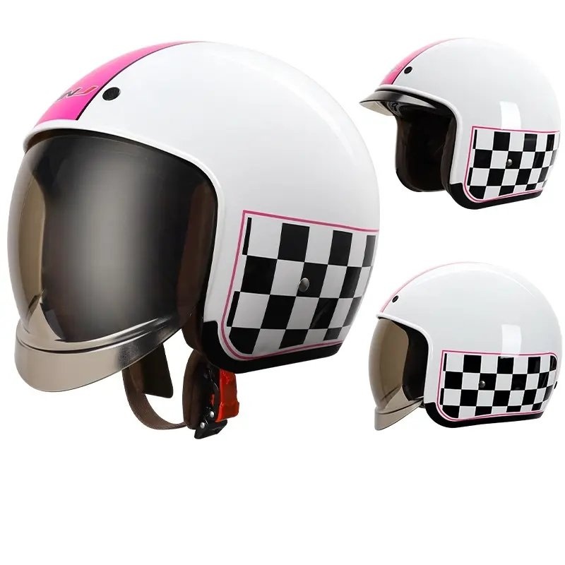 White, Pink & Black Checkered Retro Motorcycle Helmet Small (S)= 50-53 CM’s