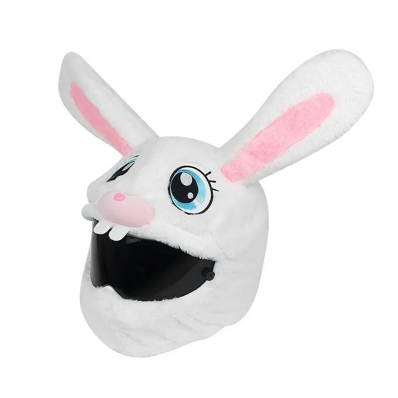 White & Pink Rabbit Cartoon Motorcycle Helmet Cover