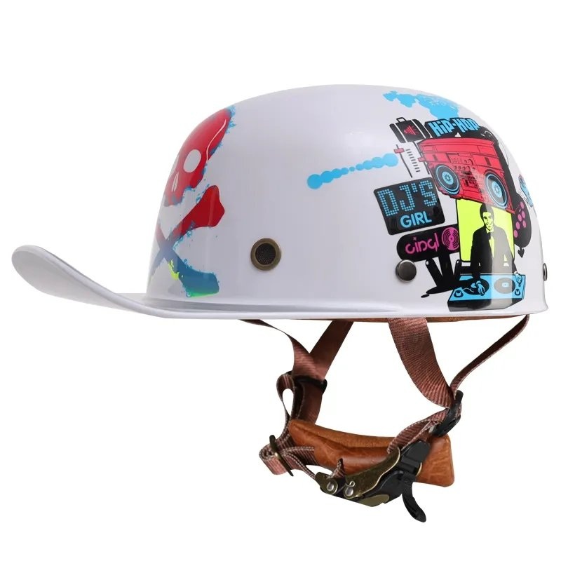 White Skull & DJ Retro Baseball Cap Motorcycle Helmet Small (S)= 50-53 CM’s