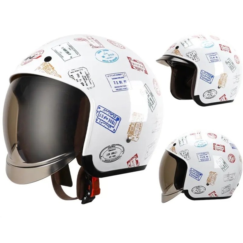 White Stamped Retro Motorcycle Helmet Small (S)= 50-53 CM’s