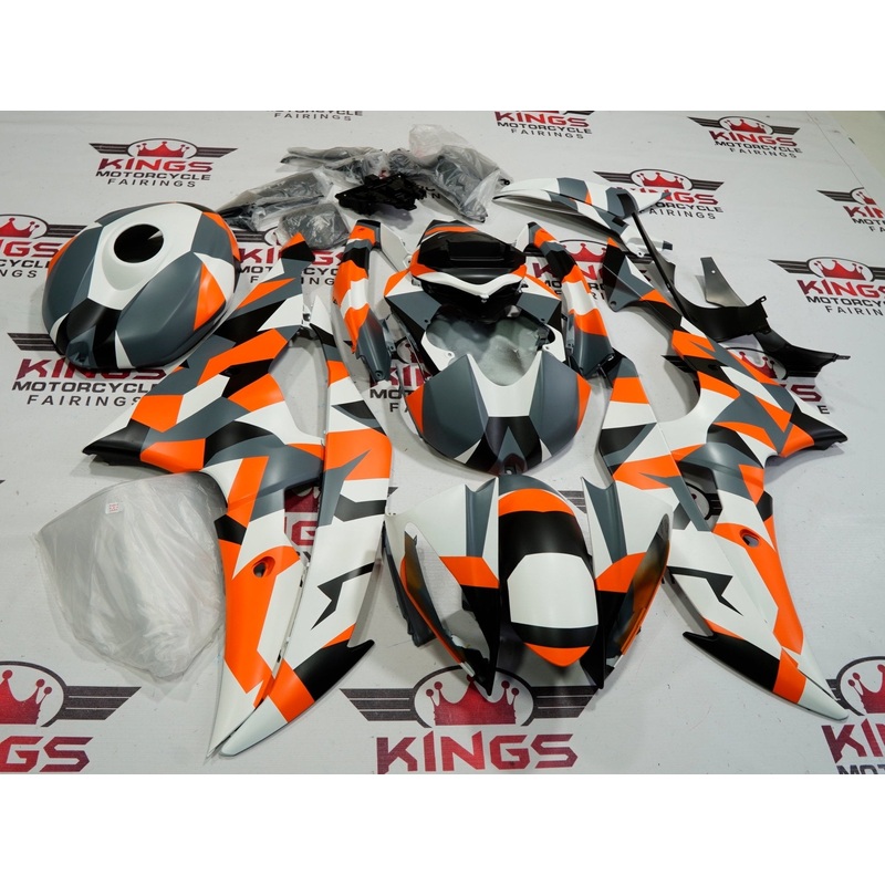 Yamaha YZF-R6 (2008-2016) Matte White, Neon Orange, Black & Gray Camouflage Fairings No Seat Cowl No Bolt Kit No Tank