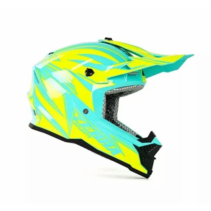 Yellow & Turquoise Blue Zebra Dirt Bike Motorcycle Helmet Small (S)= 50-53 CM’s