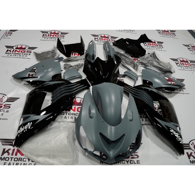 Fairing kit for a Kawasaki Ninja ZX14R (2006-2011) Black & Matte Dark Gray Clear Windscreen: Free No Seat Cowl No Bolt Kit
