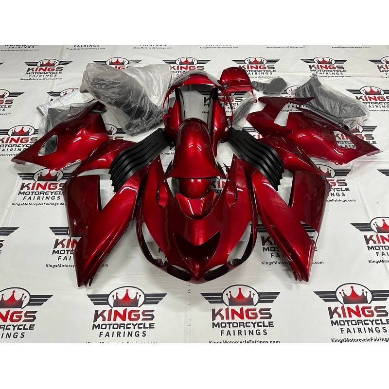 Fairing kit for a Kawasaki Ninja ZX14R (2006-2011) Candy Red & Matte Black Clear Windscreen: Free No Seat Cowl No Bolt Kit