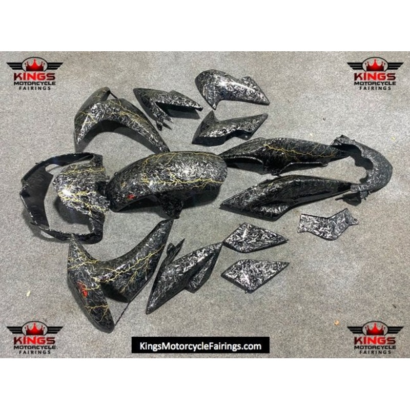 Fairing Kit for Kawasaki Z1000 (2007-2009) Forged Faux Carbon Fiber, Gold Lighting No Bolt Kit