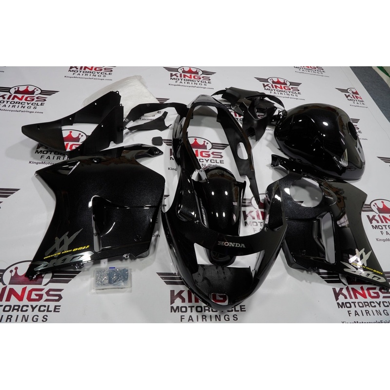 HONDA CBR1100XX Super Blackbird (1996-2007) METALLIC BLACK, CHROME & YELLOW FAIRINGS Clear Windscreen: Free No Bolt Kit No Tank