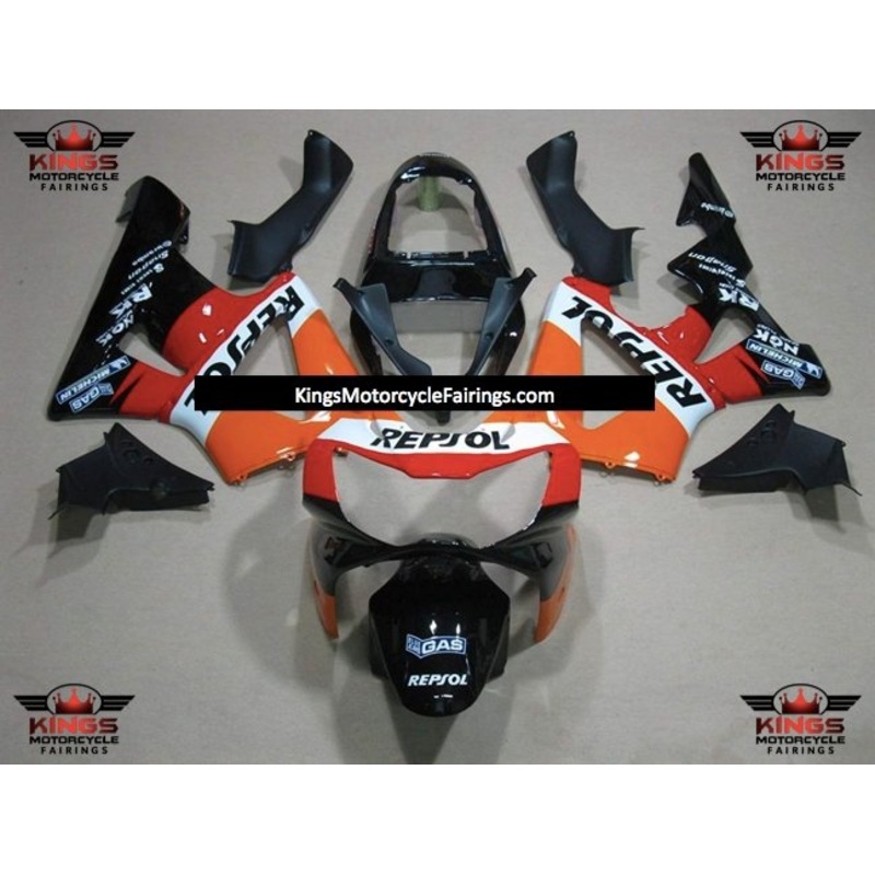 Honda CBR900RR 929 (2000-2001) Orange, Red, Black & White Repsol Fairings Clear Windscreen: Free No Bolt Kit