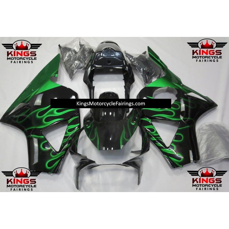 HONDA CBR900RR 954 (2002-2003) Black & Green Flame Fairings Clear Windscreen: Free No Bolt Kit