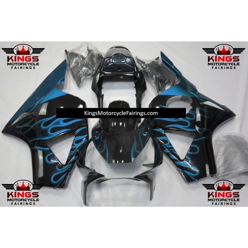 HONDA CBR900RR 954 (2002-2003) Black, Light Blue Flame Fairings Clear Windscreen: Free No Bolt Kit