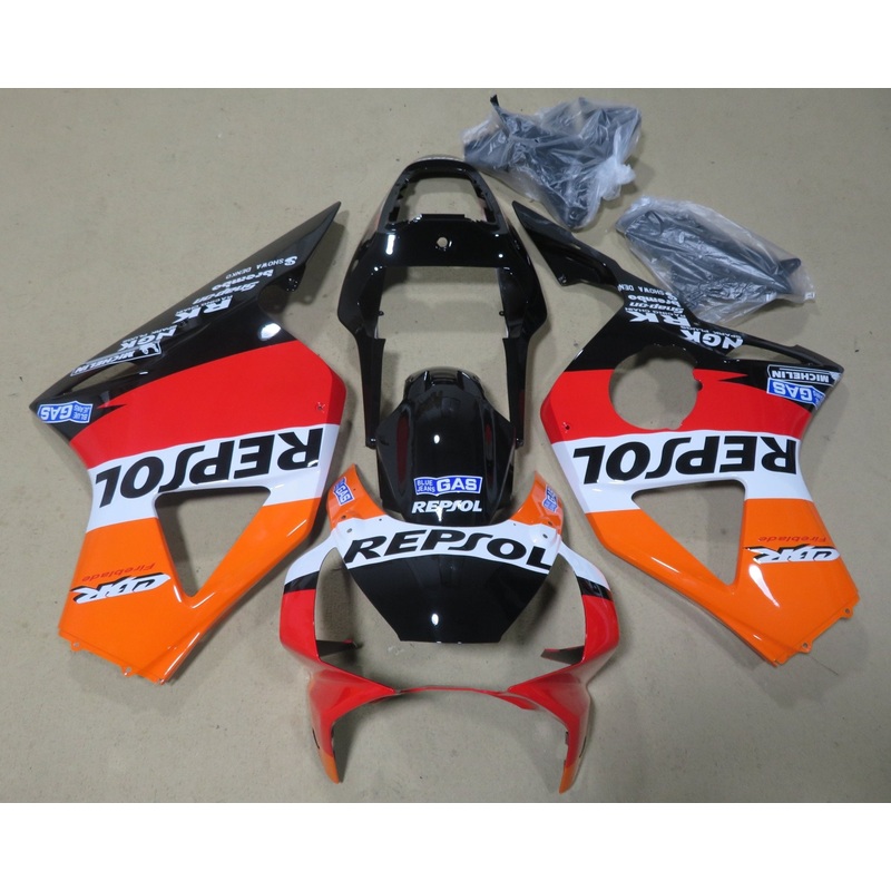 HONDA CBR900RR 954 (2002-2003) Black, Orange, Red & White Repsol Fairings Clear Windscreen: Free No Bolt Kit