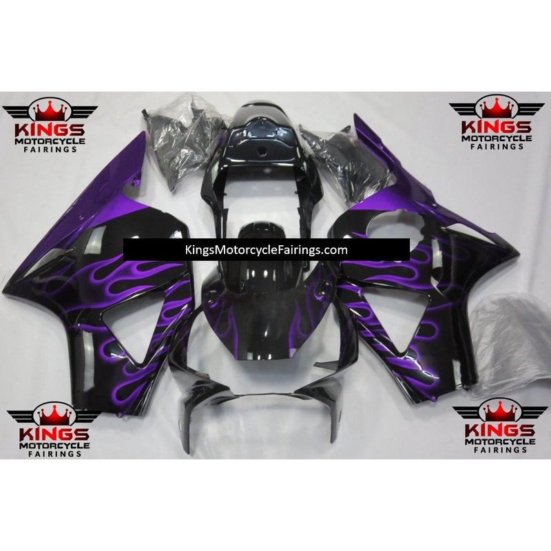 HONDA CBR900RR 954 (2002-2003) Black & Purple Flame Fairings Clear Windscreen: Free No Bolt Kit
