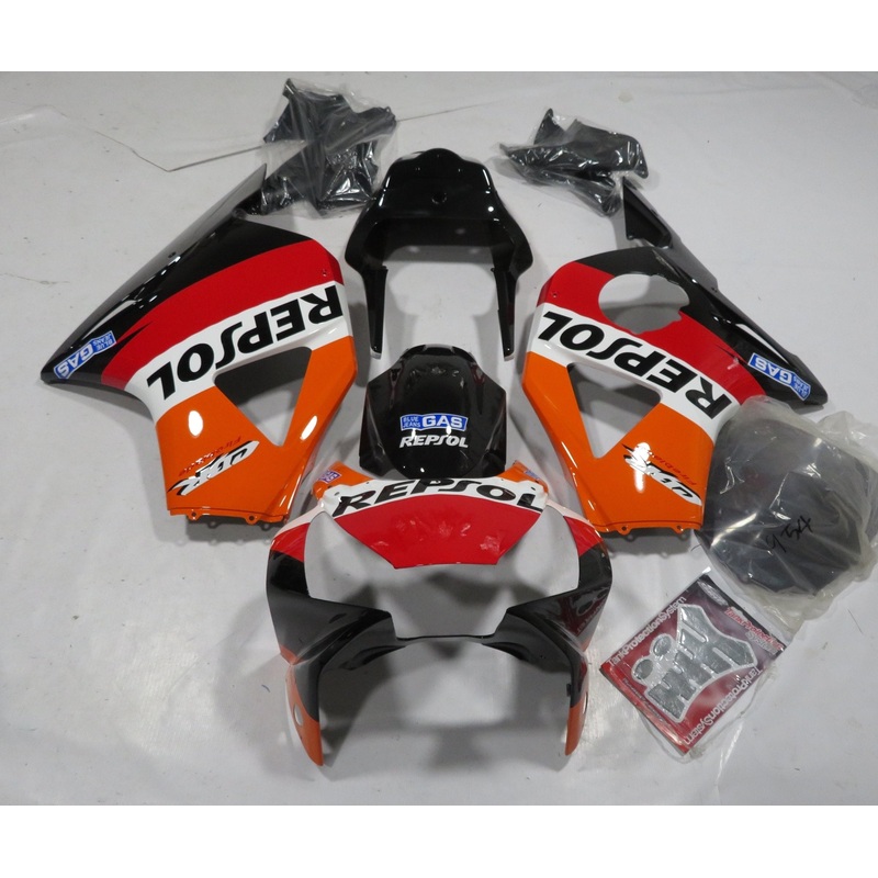 HONDA CBR900RR 954 (2002-2003) Black, Red, Orange & White Repsol Fairings Clear Windscreen: Free No Bolt Kit