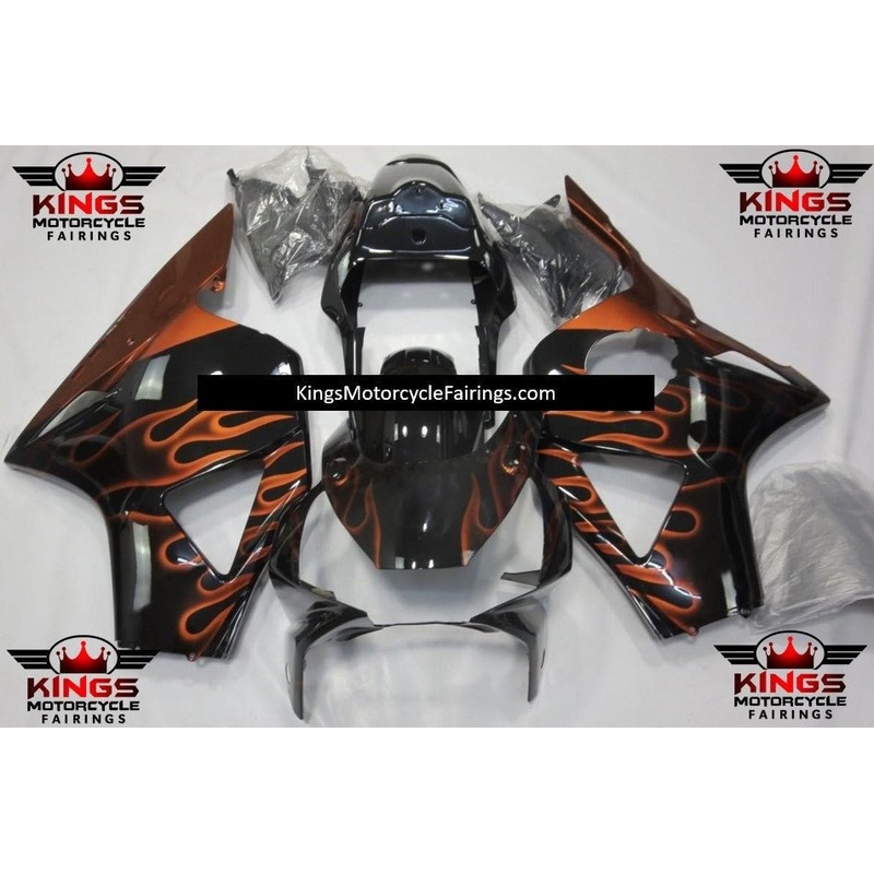 HONDA CBR900RR 954 (2002-2003) Orange & Black Flame Fairings Clear Windscreen: Free No Bolt Kit