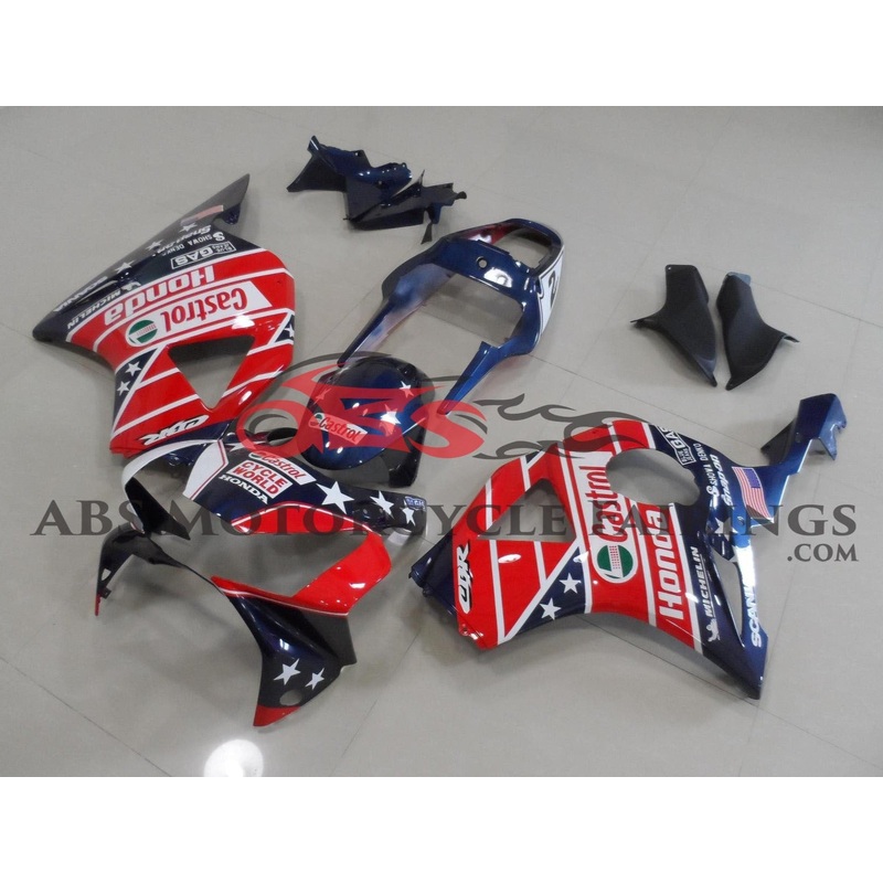 HONDA CBR900RR 954 (2002-2003) Red, Blue & White Star Fairings Clear Windscreen: Free No Bolt Kit