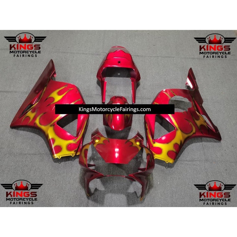 HONDA CBR900RR 954 (2002-2003) Red & Gold Tribal Fairings Clear Windscreen: Free No Bolt Kit