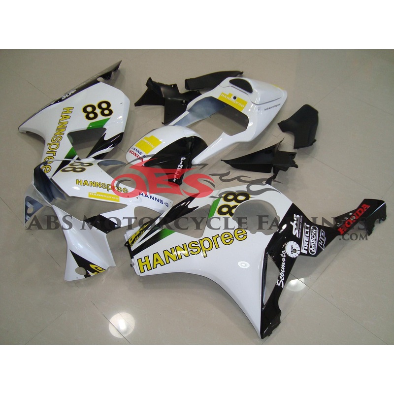 HONDA CBR900RR 954 (2002-2003) White, Black, Yellow & Green Hannspree Fairings Clear Windscreen: Free No Bolt Kit