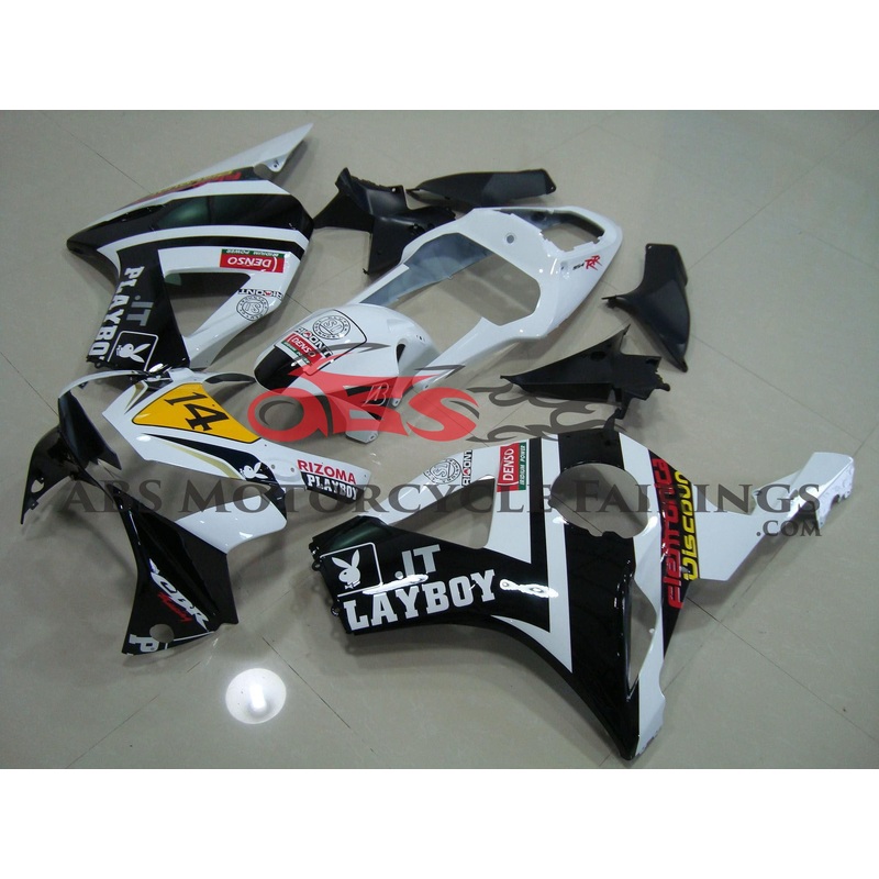 HONDA CBR900RR 954 (2002-2003) White, Black & Yellow Playboy Fairings Clear Windscreen: Free No Bolt Kit