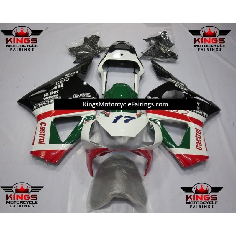 HONDA CBR900RR 954 (2002-2003) White, Red, Green & Black Castrol Fairings Clear Windscreen: Free No Bolt Kit