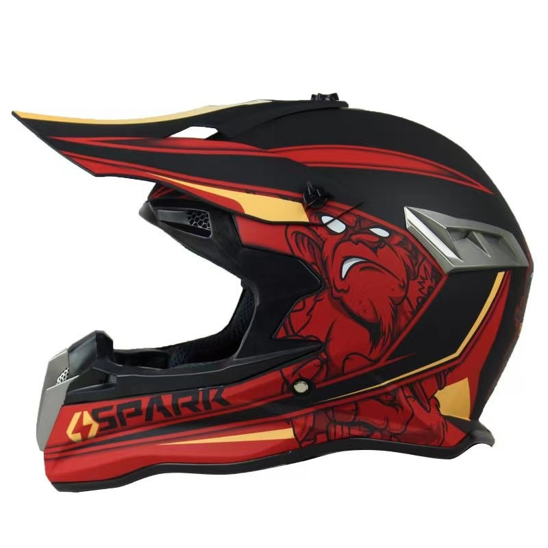 Matte Black, Red & Yellow Monkey Dirt Bike Motorcycle Helmet Small (S)= 54-55 CM’s