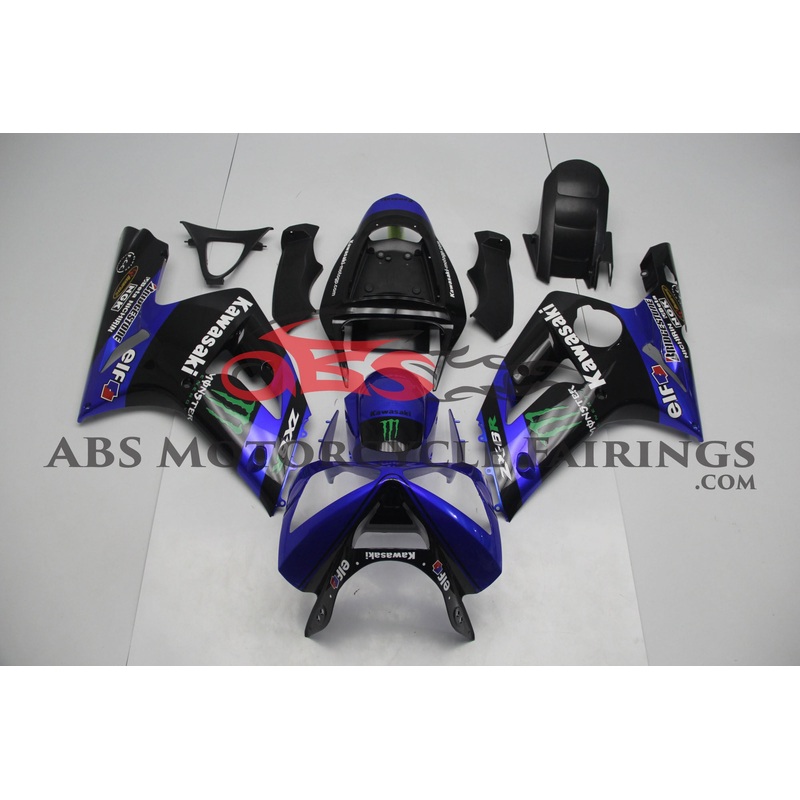 Monster Elf Blue & Black 2003-2004 Kawasaki ZX-6R 636 Monster Elf Blue & Black Clear (Injection Mold) Select Bolt Kit