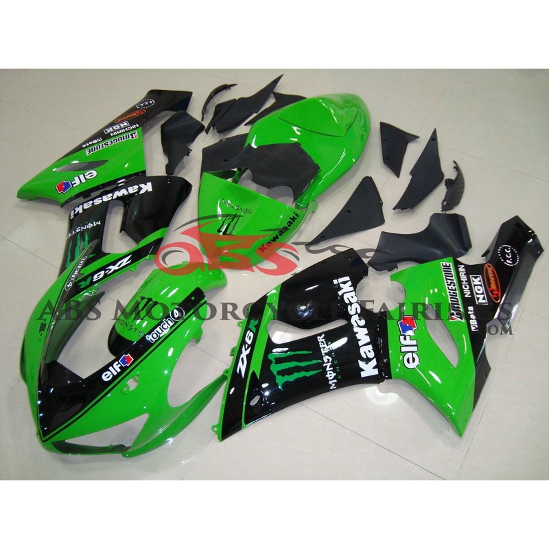 Monster Elf Green & Black 2005-2006 Kawasaki ZX-6R 636 Monster Elf Green & Black Clear (Injection Mold) Select Bolt Kit