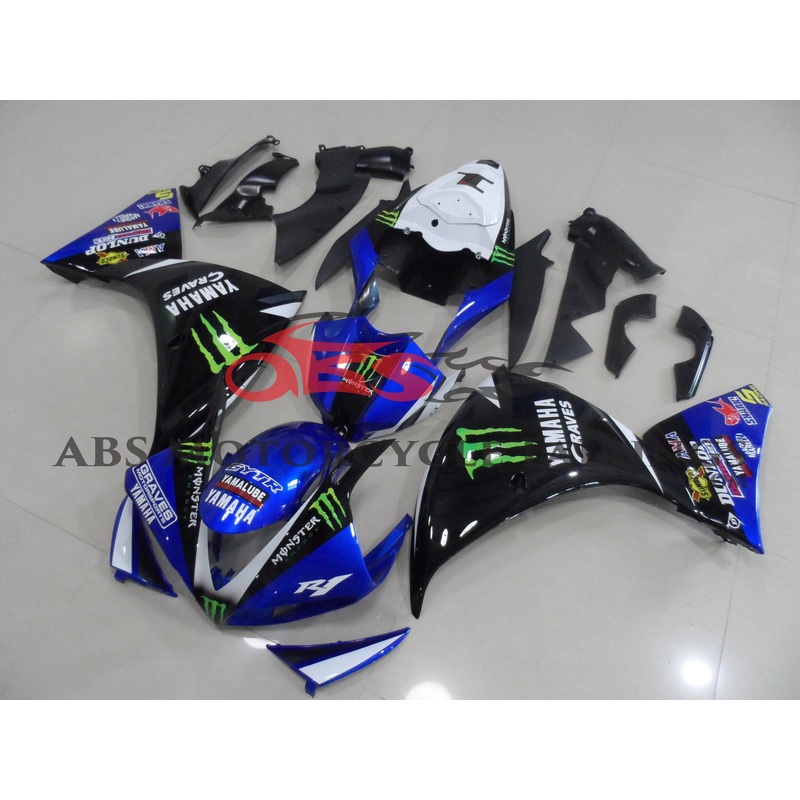 Monster Graves Blue & Black 2009-2011 Yamaha YZF-R1 Monster Graves Blue & Black Clear (Injection Mold) Select Bolt Kit