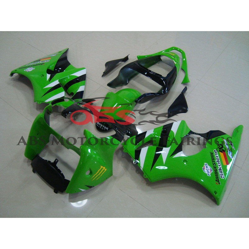 Monster Silkolene Green & Black  2000-2002 Kawasaki ZX-6R 636 Monster Silkolene Green & Black Clear (Injection Mold) Select Bolt Kit