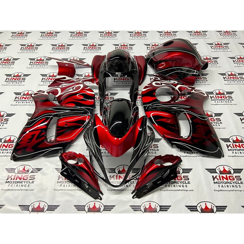 Suzuki Hayabusa (1999-2007) Candy Red, Black & White Tribal Flame Fairings No Seat Cowl No Bolt Kit No Tank