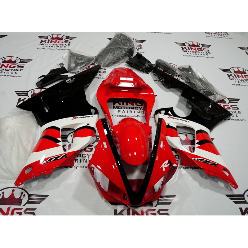 Yamaha YZF-R1 (2000-2001) Red, White, Black Fairings Clear Windscreen: Free No Seat Cowl No Bolt Kit