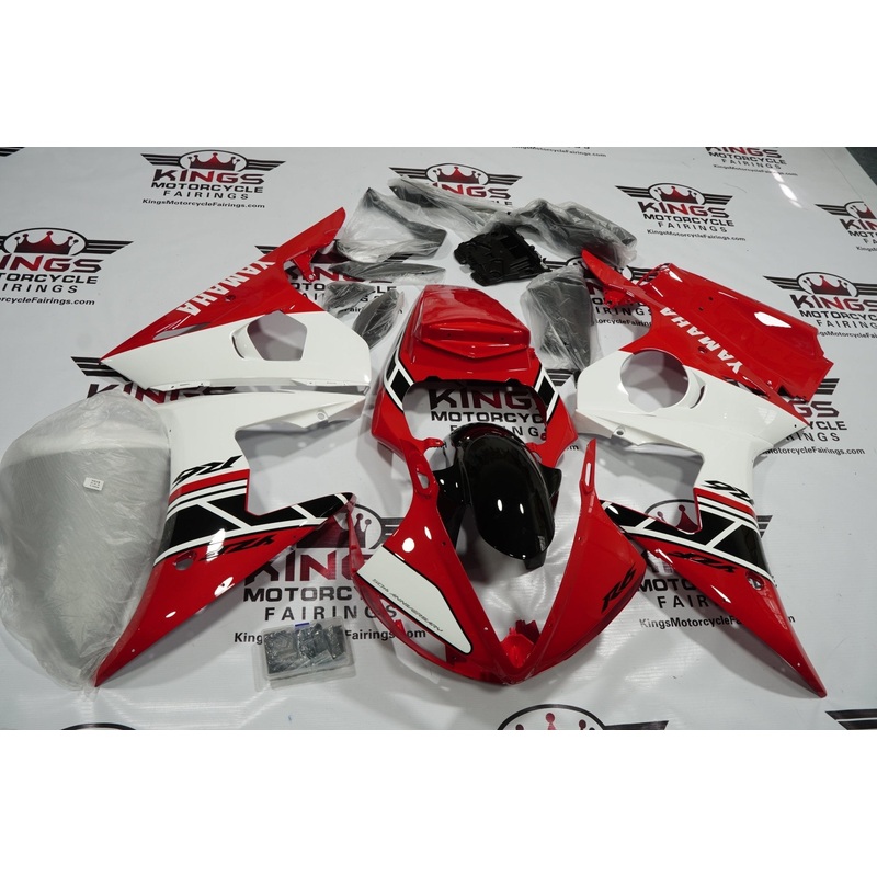 Yamaha YZF-R6 (2005) Red, Black & White Fairings Clear Windscreen: Free No Seat Cowl No Bolt Kit