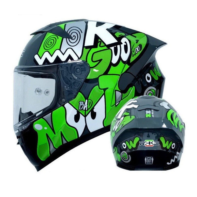 Black, Green & White Good Mood Motorcycle Helmet Small (S)= 55-56 CM’s Clear