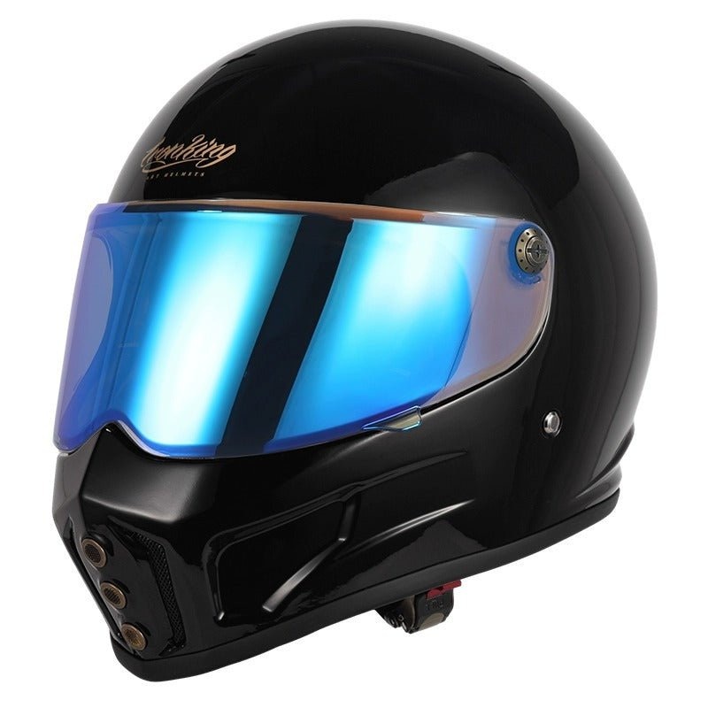 Black Iron King Motorcycle Helmet with Blue Visor Small (S)= 53-54 CM’s Blue Visor