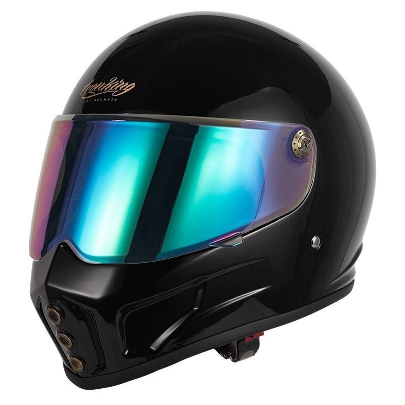 Black Iron King Motorcycle Helmet with Green Visor Small (S)= 53-54 CM’s Green Visor