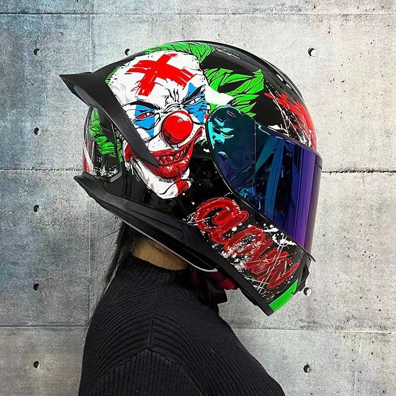Black, Red, Green & White Joker Motorcycle Helmet Black Visor Small (S)= 50-53 CM’s