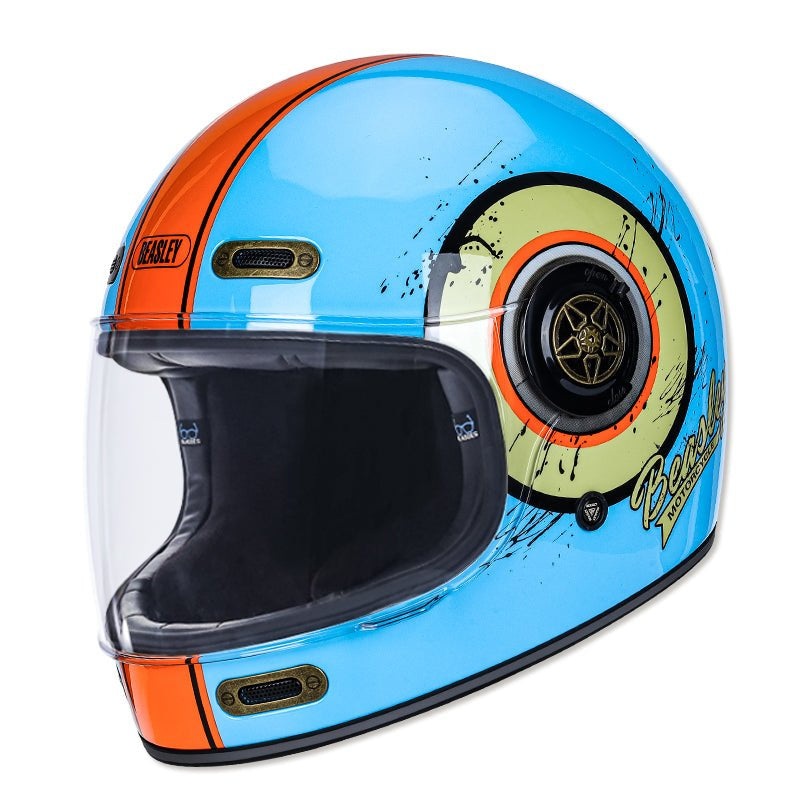 Blue, Orange Beasley Motorcycle Helmet Medium (M)= 55-56 CM’s Clear Visor