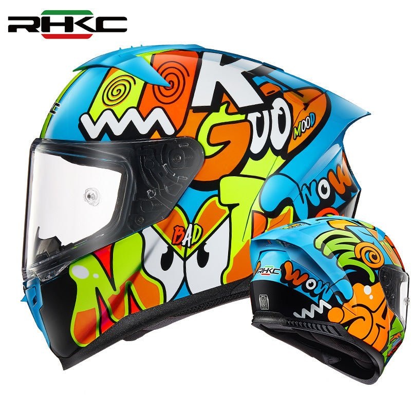 Blue, Orange, White & Neon Good Mood Motorcycle Helmet Small (S)= 55-56 CM’s Clear