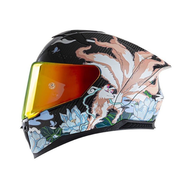 Carbon Fiber, Blue, Pink & White Fox Motorcycle Helmet Small (S)= 55-56 CM’s Clear