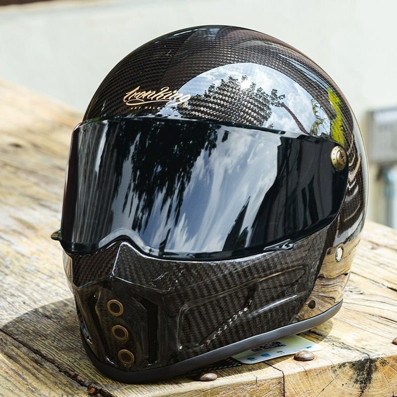 Carbon Fiber Iron King Motorcycle Helmet with Black Visor Small (S)= 53-54 CM’s Black Visor