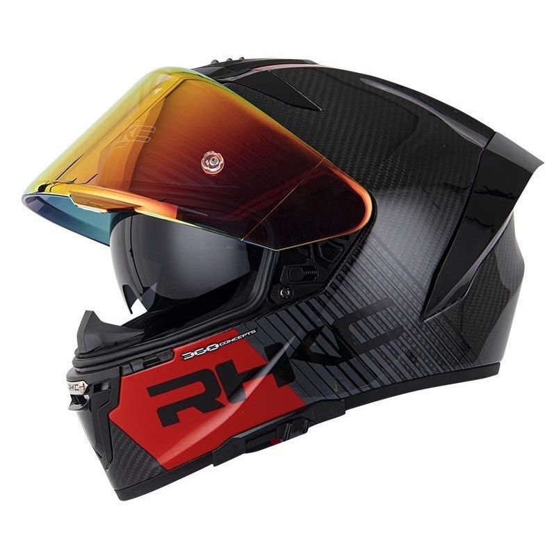 Carbon Fiber & Red RHKC Motorcycle Helmet Small (S)= 53-54 CM’s