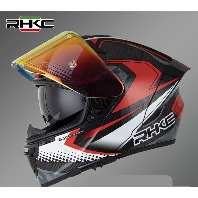 Carbon Fiber, Red & White RHKC Motorcycle Helmet Small (S)= 53-54 CM’s