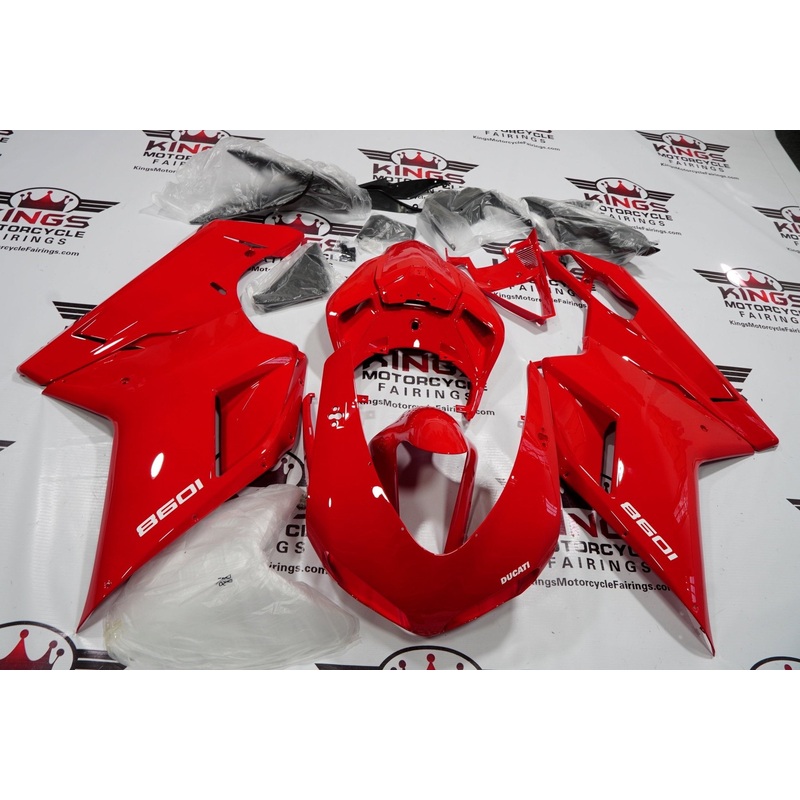 Ducati 1098 (2007-2012) All Red & White Fairings Clear Windscreen: Free No Seat Cowl No Bolt Kit
