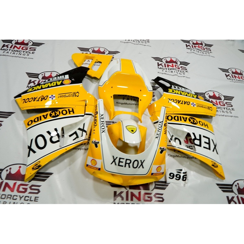 Ducati 998 (2002-2003) Yellow, White & Black Xerox Fairings Clear Windscreen: Free No Bolt Kit