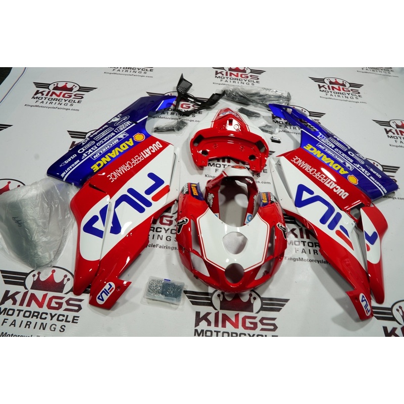 Ducati 999 (2003-2004) Red, White & Blue Fila Fairings Clear Windscreen: Free No Seat Cowl No Bolt Kit