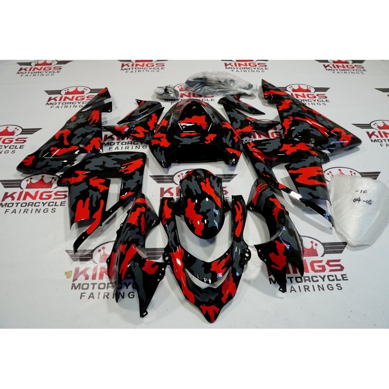 Fairing kit for a Kawasaki ZX10R (2004-2005) Black, Gray & Red Camouflage No Seat Cowl No Bolt Kit No Tank