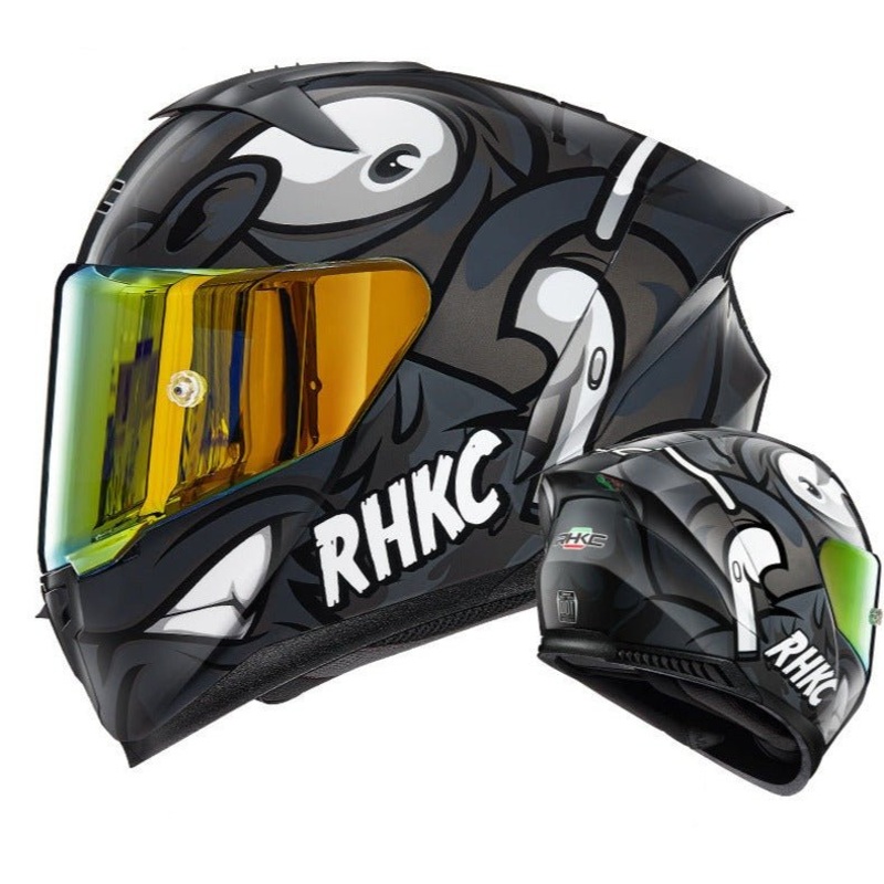 Gray, Black & White Animal Motorcycle Helmet Small (S)= 55-56 CM’s Orange