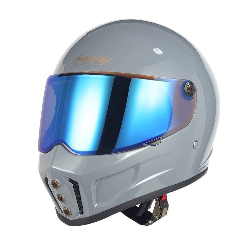 Gray Iron King Motorcycle Helmet with Blue Visor Small (S)= 53-54 CM’s Blue Visor